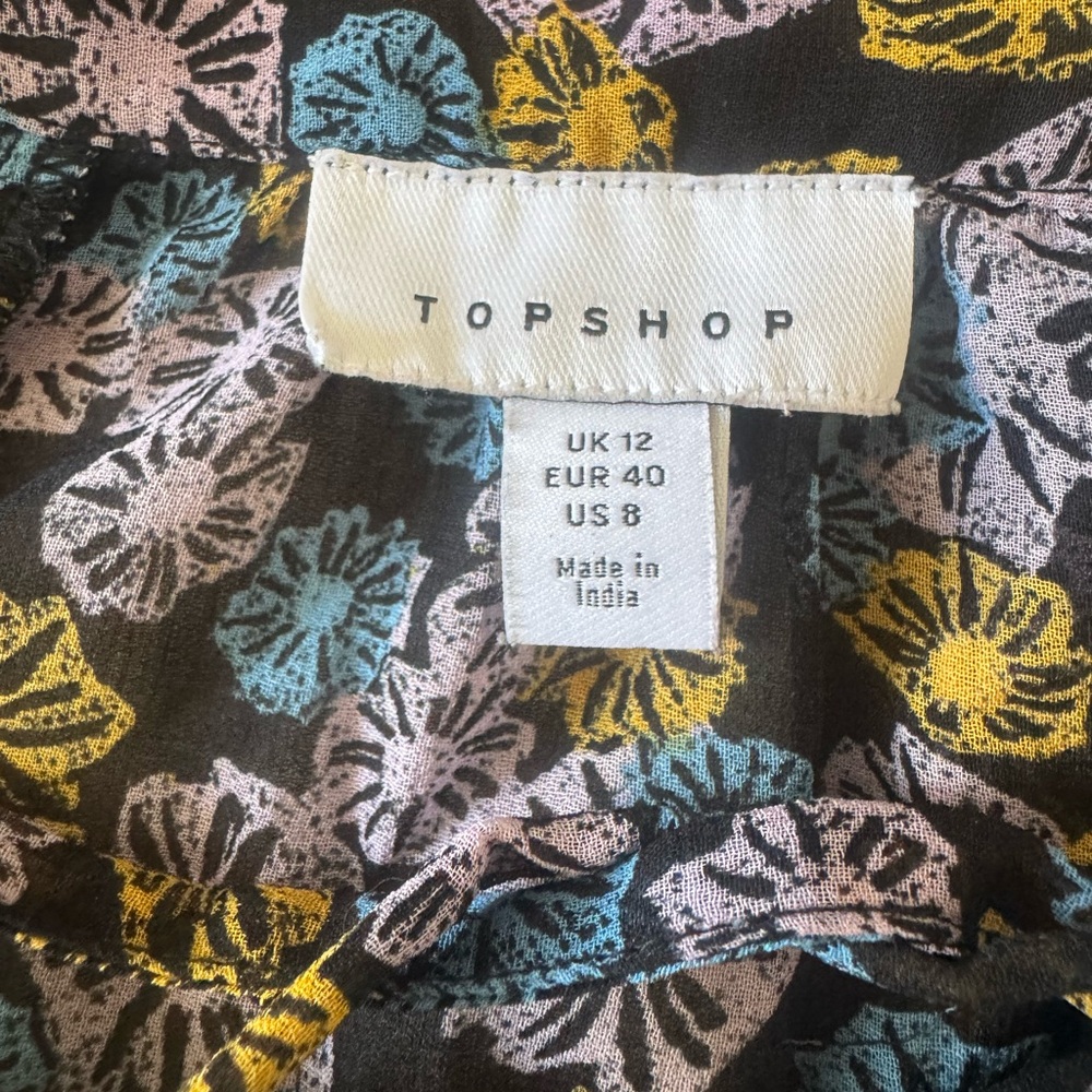 TopShop Purple Blue Ruffled Side Neck Tie Long Sleeve Blouse Top - Picture 4 of 5